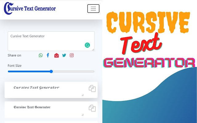 Cursive Text Generator» 100+ Cursivee Fonts  from Chrome web store to be run with OffiDocs Chromium online