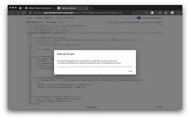 Custom JavaScript for Websites 3  from Chrome web store to be run with OffiDocs Chromium online