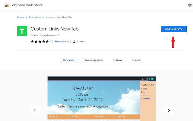 Custom Links New Tab  from Chrome web store to be run with OffiDocs Chromium online