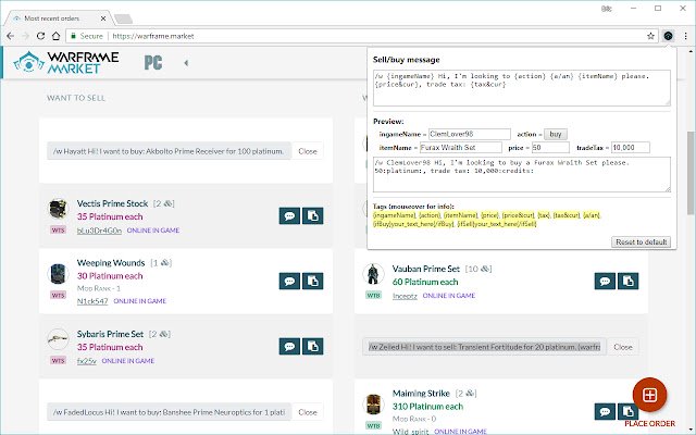 เสียงกระซิบแบบกำหนดเองสำหรับ warframe.market จาก Chrome เว็บสโตร์ที่จะเรียกใช้ด้วย OffiDocs Chromium ออนไลน์