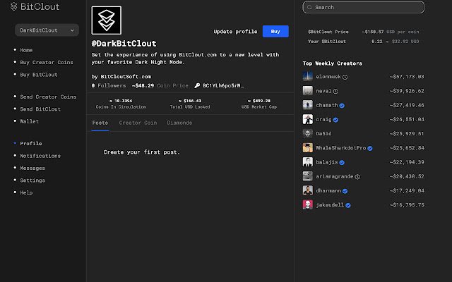 DarkBitClout Dark Night Mode for BitClout  from Chrome web store to be run with OffiDocs Chromium online