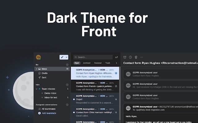 Dark theme for Front App  from Chrome web store to be run with OffiDocs Chromium online