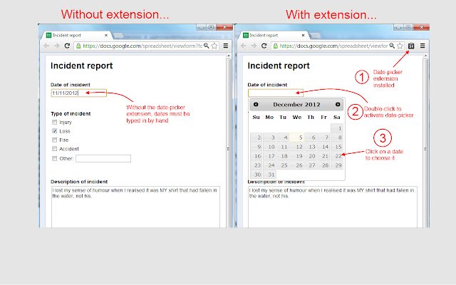 Date picker extension  from Chrome web store to be run with OffiDocs Chromium online