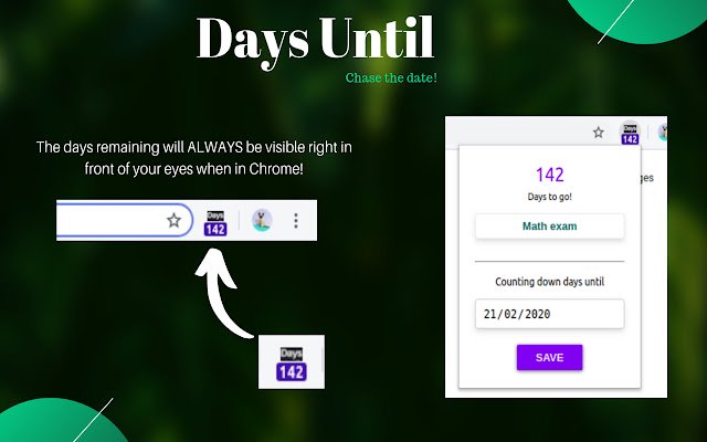 Days Until (Days Countdown)  from Chrome web store to be run with OffiDocs Chromium online