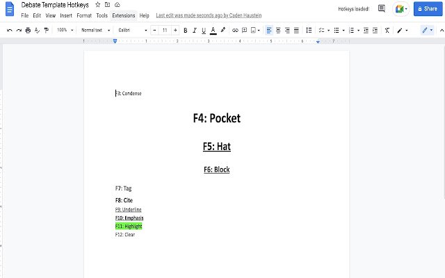 Debate Template Hotkeys  from Chrome web store to be run with OffiDocs Chromium online