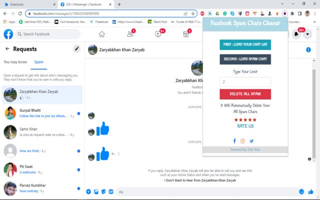 Delete All Spam Chats on Facebook 2023  from Chrome web store to be run with OffiDocs Chromium online