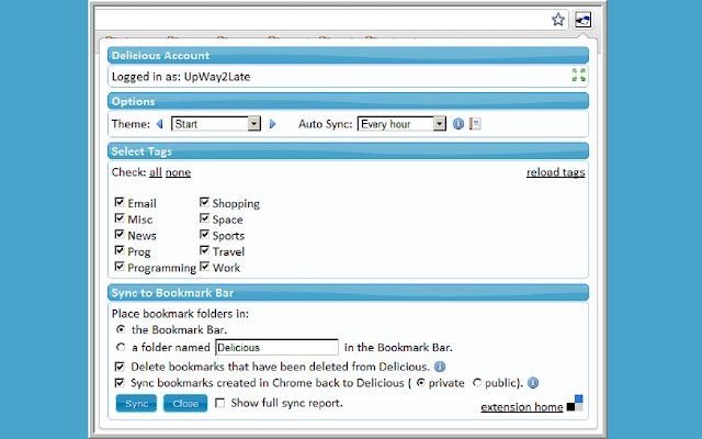 Delicious Bookmark Bar Sync 1.1  from Chrome web store to be run with OffiDocs Chromium online