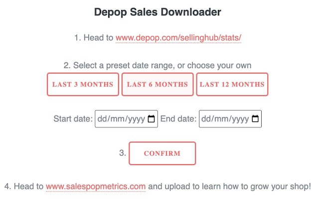 Depop Sales Downloader SalesPop Metrics  from Chrome web store to be run with OffiDocs Chromium online