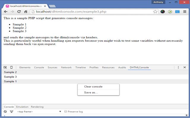 DHTMLConsole  from Chrome web store to be run with OffiDocs Chromium online