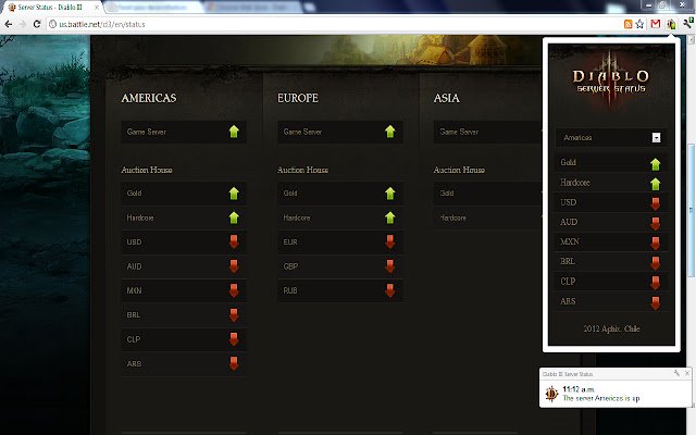 Diablo III Server Status  from Chrome web store to be run with OffiDocs Chromium online