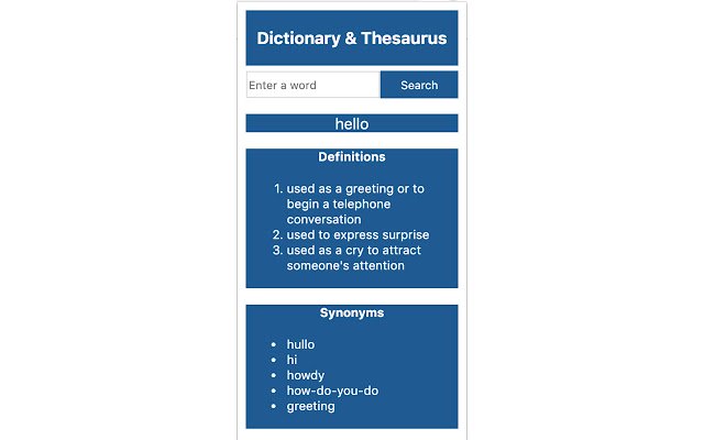 Dictionary Thesaurus Extension aus dem Chrome Web Store zur Ausführung mit OffiDocs Chromium online