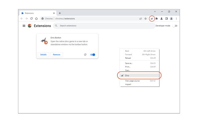 Dino Button  from Chrome web store to be run with OffiDocs Chromium online