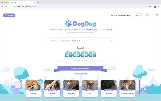 DogDog.com Search to win $250 for your dog  from Chrome web store to be run with OffiDocs Chromium online