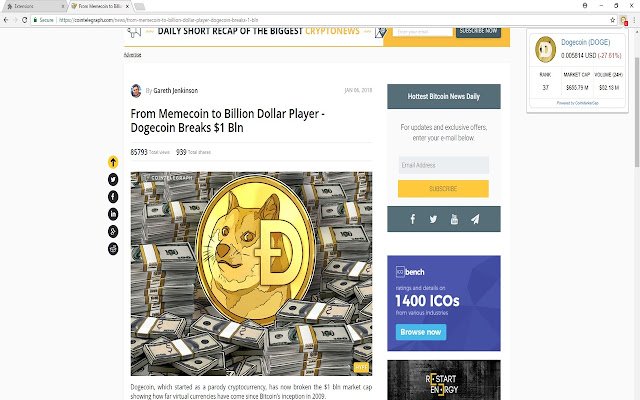 ক্রোম ওয়েব স্টোর থেকে Dogecoin মূল্য OffiDocs Chromium অনলাইনে চালানো হবে