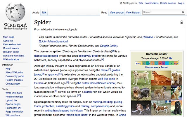 Dogs to spiders  from Chrome web store to be run with OffiDocs Chromium online