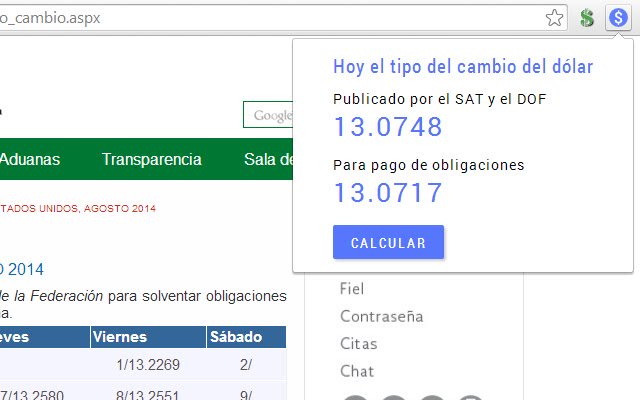 Dolar SAT y DOF  from Chrome web store to be run with OffiDocs Chromium online