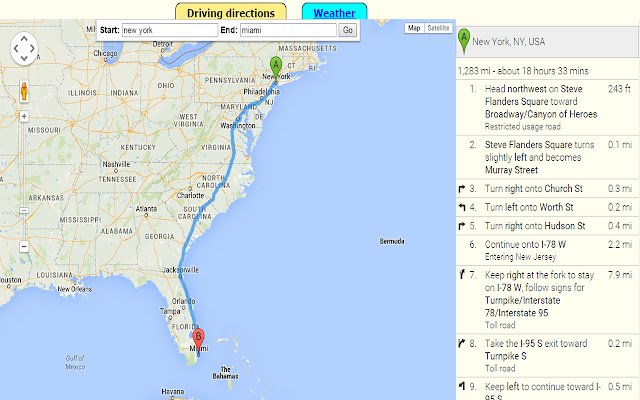 Driving directions with weather information  from Chrome web store to be run with OffiDocs Chromium online