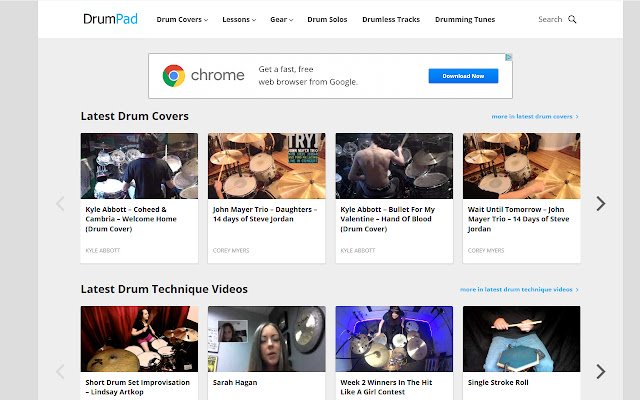 DrumpadVideo Videos for Drummers  from Chrome web store to be run with OffiDocs Chromium online