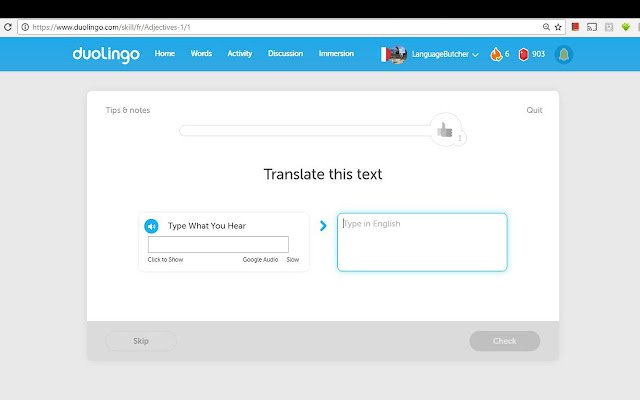 Duolingo Audio  from Chrome web store to be run with OffiDocs Chromium online