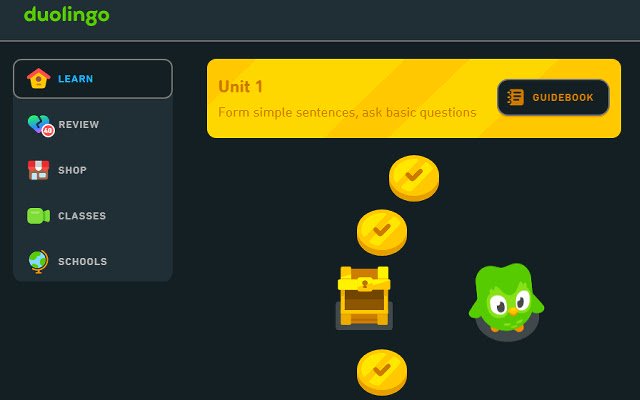 Duolingo Dark Mode de Chrome web store se ejecutará con OffiDocs Chromium en línea