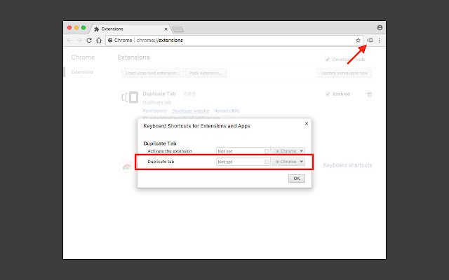 Duplicate Tab  from Chrome web store to be run with OffiDocs Chromium online