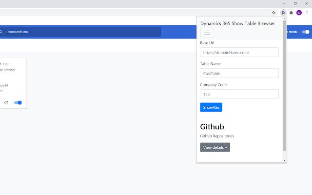 Dynamics 365 Show Table Browser  from Chrome web store to be run with OffiDocs Chromium online