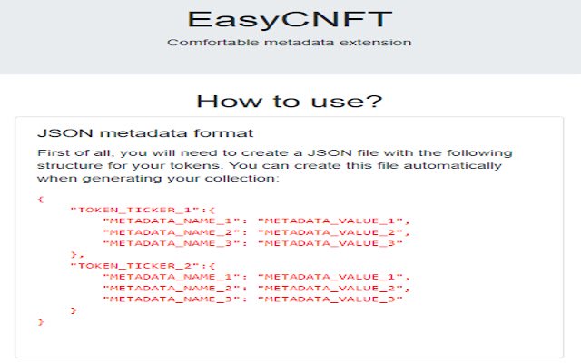 EasyCNFT Comfortable Metadata  from Chrome web store to be run with OffiDocs Chromium online