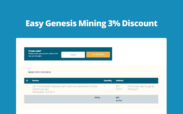 Easy Genesis Mining Discount  from Chrome web store to be run with OffiDocs Chromium online