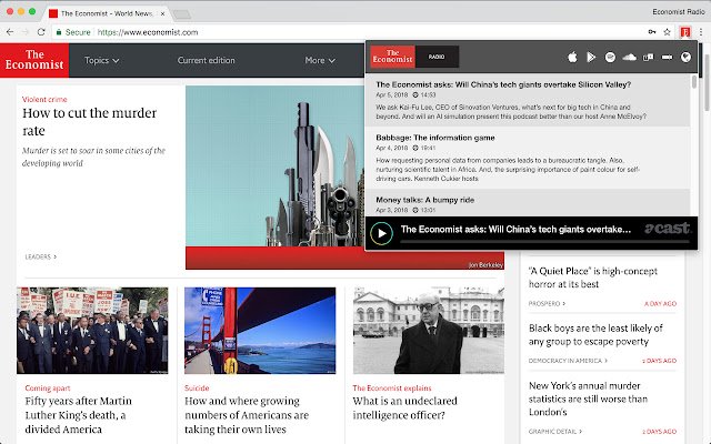 Chrome ウェブストアの Economist Radio が OffiDocs Chromium オンラインで実行可能に