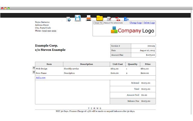 Editable Invoice  from Chrome web store to be run with OffiDocs Chromium online