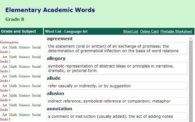 Elementary Academic Words  from Chrome web store to be run with OffiDocs Chromium online