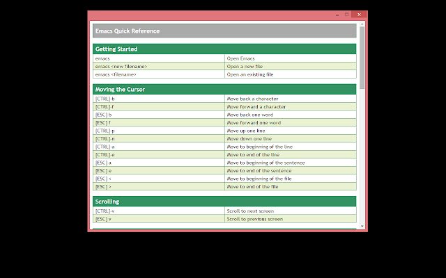 Emacs Quick Reference  from Chrome web store to be run with OffiDocs Chromium online
