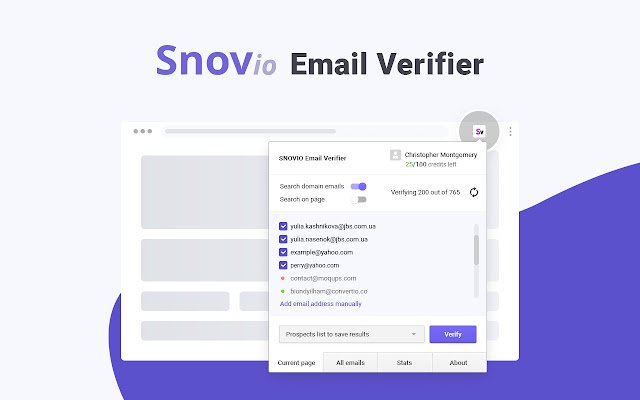 Email Verifier by Snov.io  from Chrome web store to be run with OffiDocs Chromium online