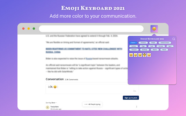 Emoji Keyboard 2021 לדפדפן Chrome מחנות האינטרנט של Chrome תופעל עם OffiDocs Chromium מקוון