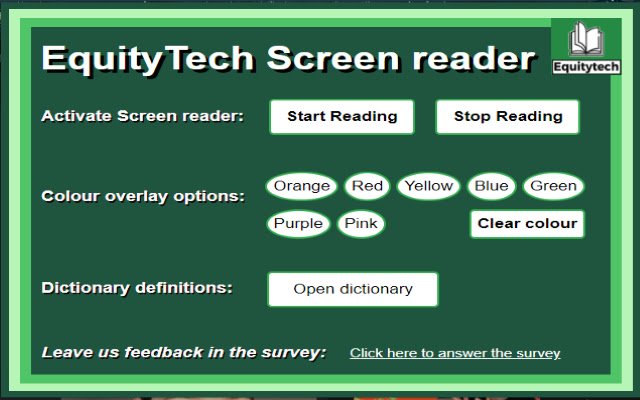 קורא מסך EquityTech מחנות האינטרנט של Chrome שיופעל עם OffiDocs Chromium באינטרנט