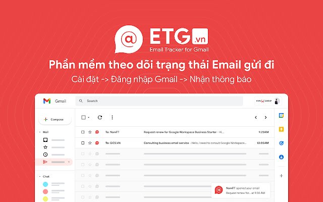 ETG Email Tracker cho Gmail  from Chrome web store to be run with OffiDocs Chromium online