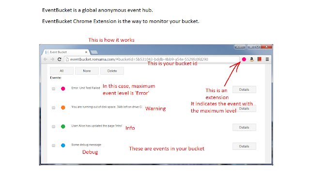 EventBucket  from Chrome web store to be run with OffiDocs Chromium online