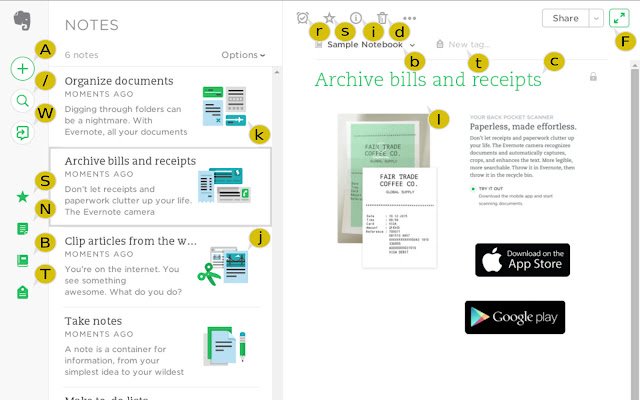 Evernote Shortcuts  from Chrome web store to be run with OffiDocs Chromium online