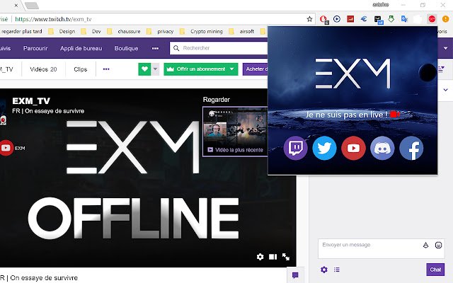 EXM_TV Twitch extension  from Chrome web store to be run with OffiDocs Chromium online