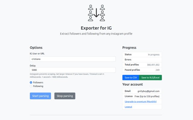 Exporter for IG  from Chrome web store to be run with OffiDocs Chromium online