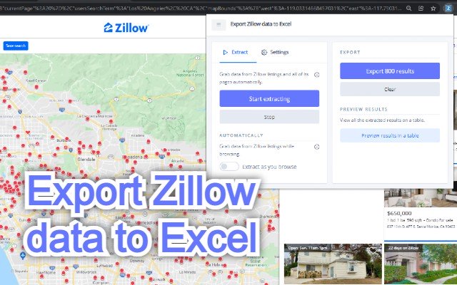 Eksport data Zillow ke Excel daripada kedai web Chrome untuk dijalankan dengan OffiDocs Chromium dalam talian