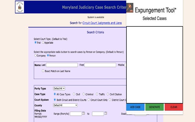 Expungement Tool  from Chrome web store to be run with OffiDocs Chromium online