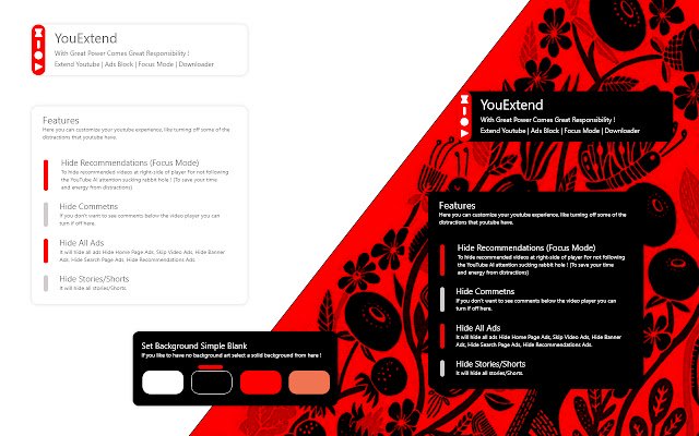 Extend Youtube | Ads Block | Focus Mode  from Chrome web store to be run with OffiDocs Chromium online