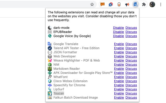 Extension Auditor  from Chrome web store to be run with OffiDocs Chromium online