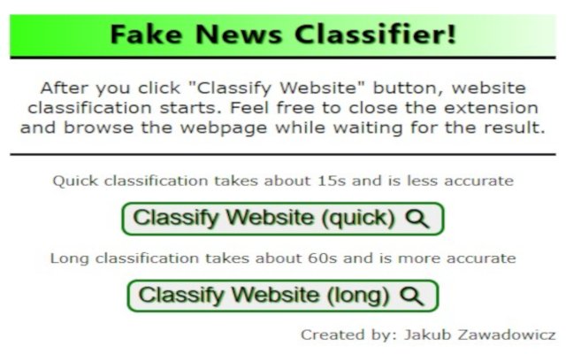 Fake News Classifier  from Chrome web store to be run with OffiDocs Chromium online