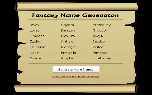 Fantasy Name Generator  from Chrome web store to be run with OffiDocs Chromium online