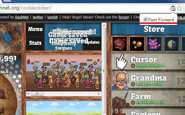 Fast Forward Cookie Clicker  from Chrome web store to be run with OffiDocs Chromium online