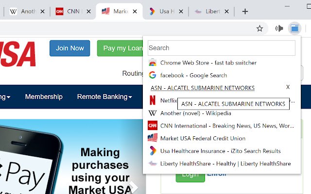 Fast Tab Switcher  from Chrome web store to be run with OffiDocs Chromium online