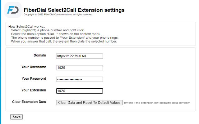 FiberDial Select2Call  from Chrome web store to be run with OffiDocs Chromium online