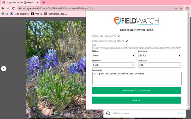 FieldWatch QuickCapture de la boutique en ligne Chrome doit être exécuté avec OffiDocs Chromium en ligne